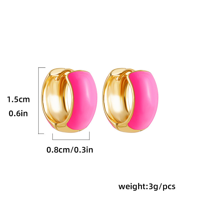 Simple Style Round Copper Hoop Earrings Enamel Copper Earrings 1 Pair