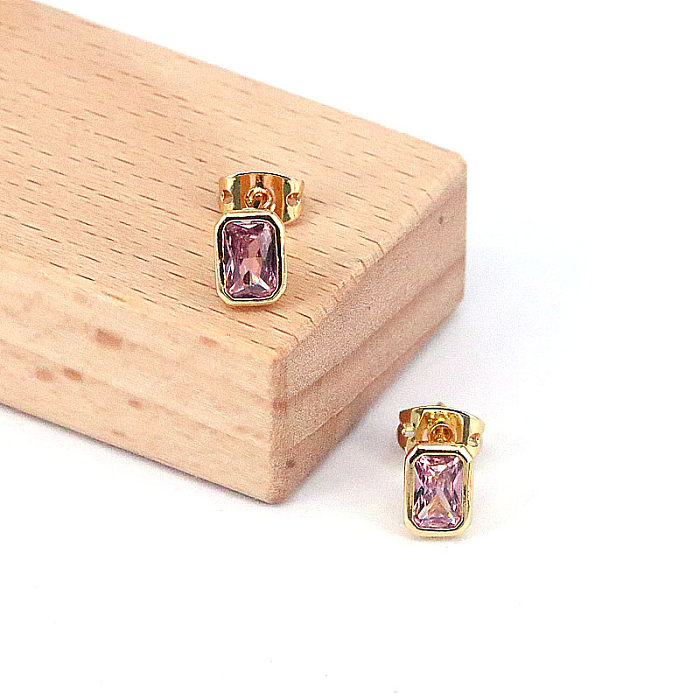 1 Pair Fashion Square Copper Plating Inlay Zircon Ear Studs