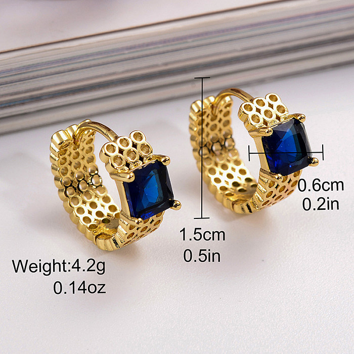 1 paire de boucles d'oreilles plaquées or 18 carats, Style IG Simple, incrustation carrée en cuivre et Zircon