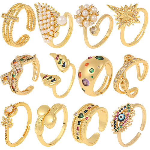 Offener Ring im IG-Stil mit geometrischer Verkupferung, Intarsien, künstlichen Perlen und Zirkon