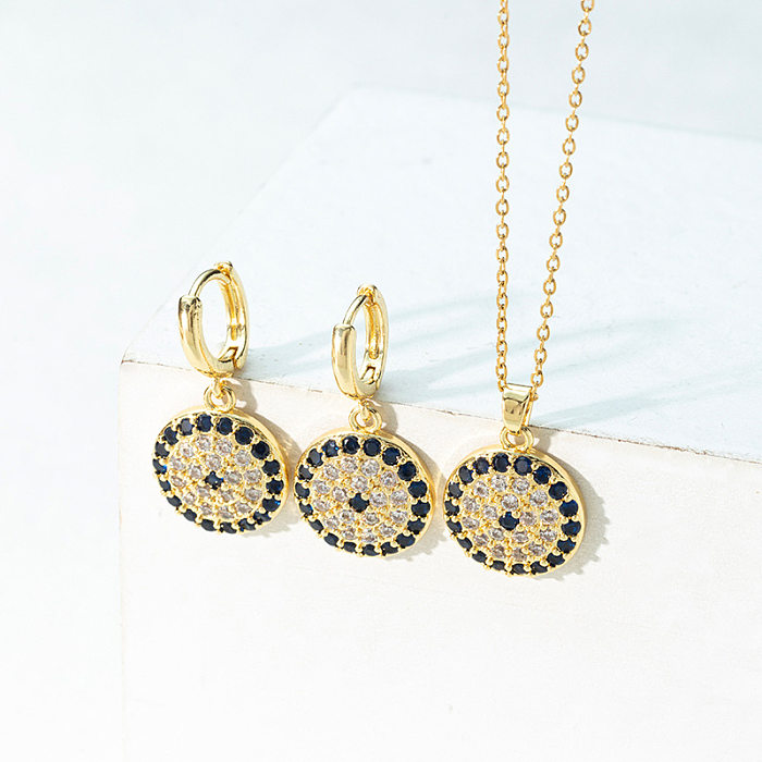 Modern Style Round Copper Plating Inlay Zircon Earrings Necklace