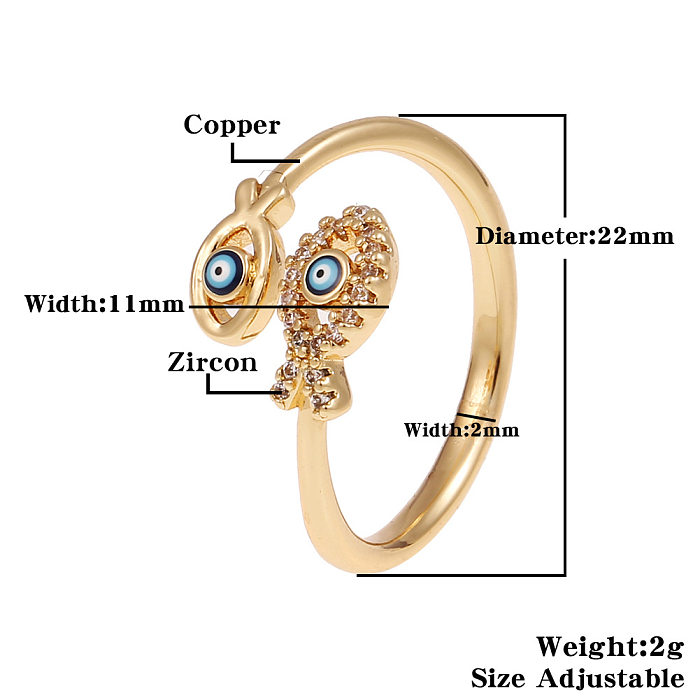 Fashion Enamel Drip Oil Evil Eye Retro Copper Tail Ring Wholesale