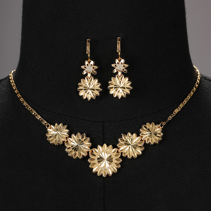 1 conjunto retro flor chapeamento de cobre unissex brincos colar conjunto de jóias