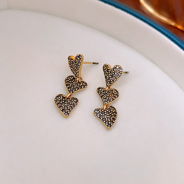 1 Pair Retro Letter Copper Inlay Rhinestones Drop Earrings