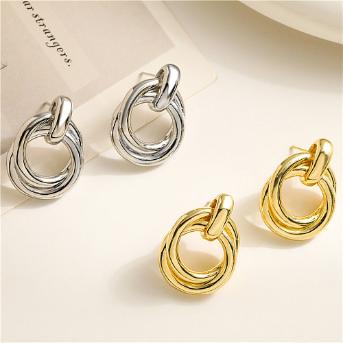 1 Pair Casual Simple Style Classic Style Round Plating Copper 18K Gold Plated Ear Studs