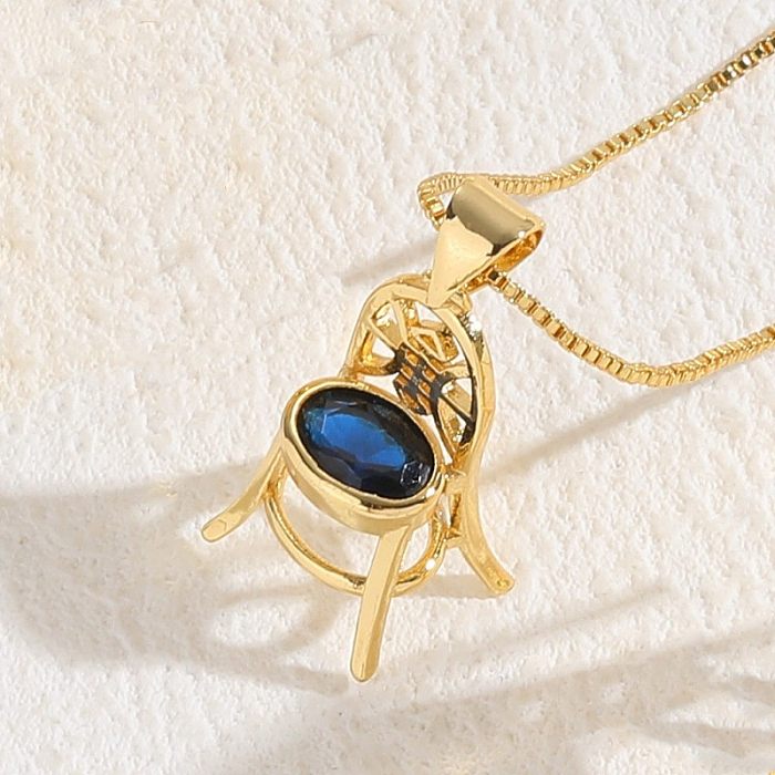 Elegant Classic Style Chair Copper Plating Inlay Zircon 14K Gold Plated Pendant Necklace