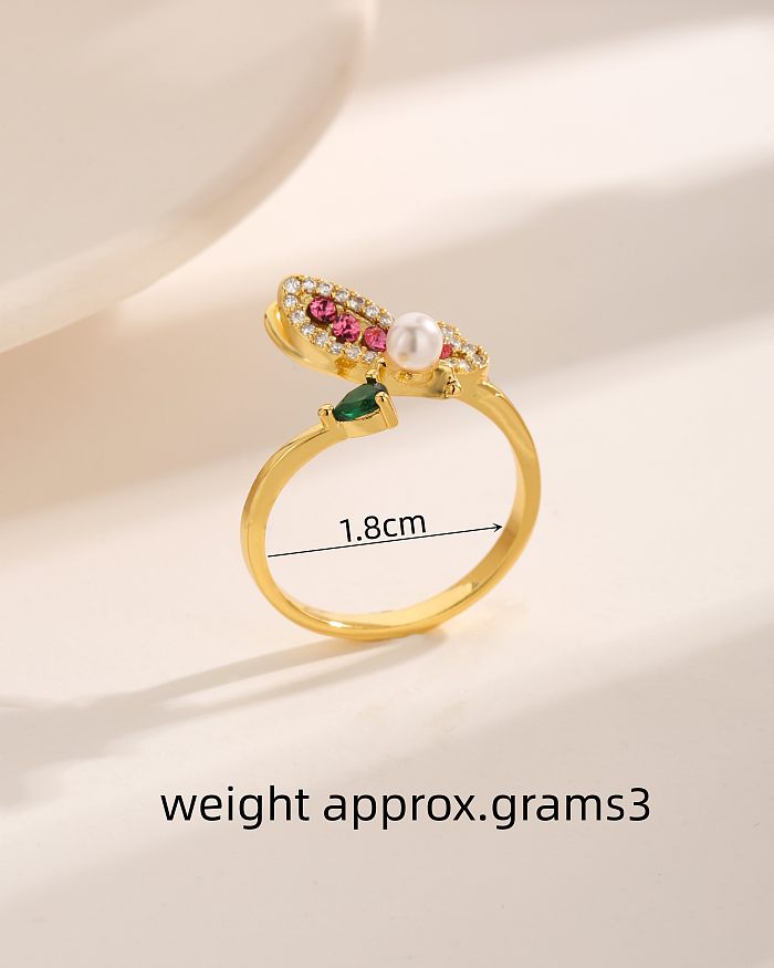 Anéis abertos banhados a ouro de zircão 18K com revestimento cruzado de cobre de borboleta doce