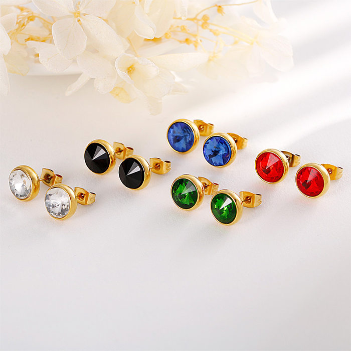 Boucles d'oreilles en Zircon de couleur Simple, ensemble de colliers en acier inoxydable, vente en gros de bijoux