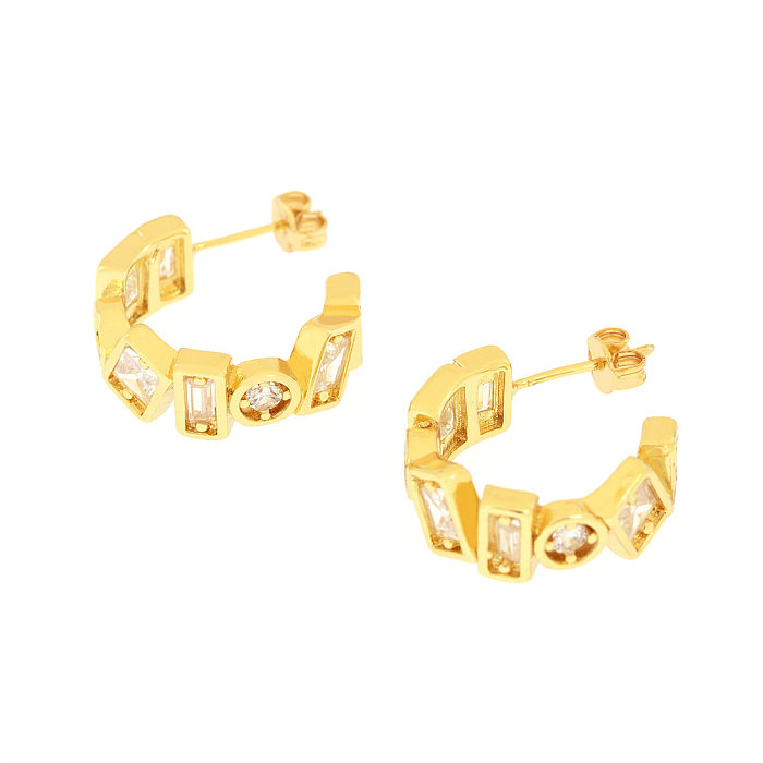 1 Pair Retro Simple Style Solid Color Plating Inlay Copper Zircon 18K Gold Plated Drop Earrings