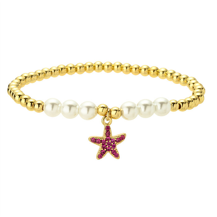 Beach Starfish Fish Tail Copper Pearl Plating Inlay Zircon Gold Plated Bracelets