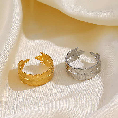 Simple Style Feather Stainless Steel Plating 18K Gold Plated Open Rings