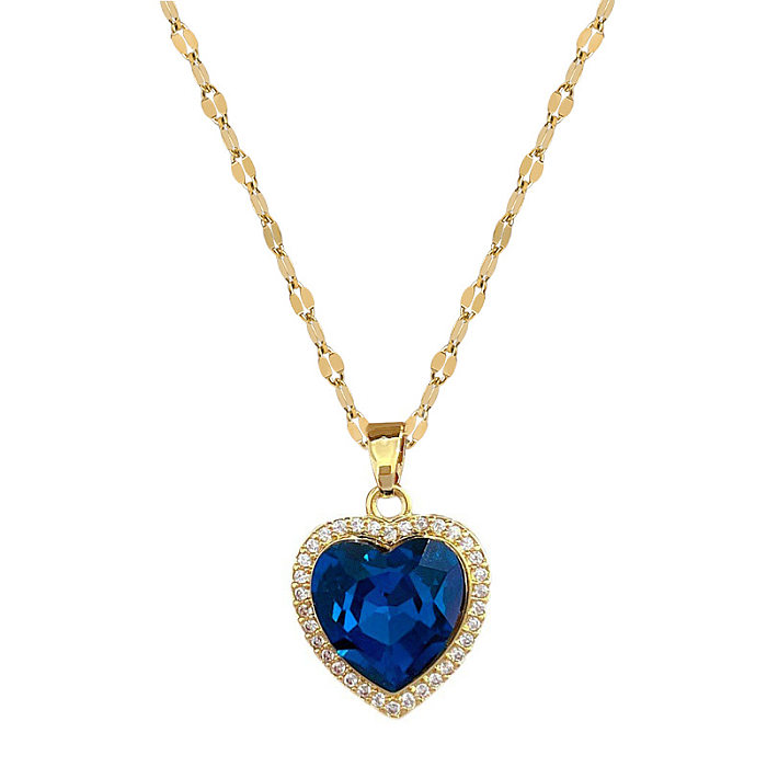 Sweet Heart Shape Titanium Steel Copper Artificial Gemstones Pendant Necklace In Bulk