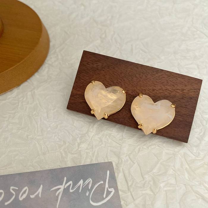 1 Pair Modern Style Korean Style Heart Shape Plating Inlay Copper Zircon Ear Studs