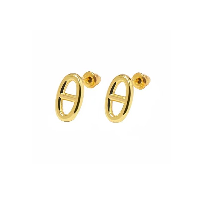 Simple Style Oval Copper Ear Studs Plating Copper Earrings