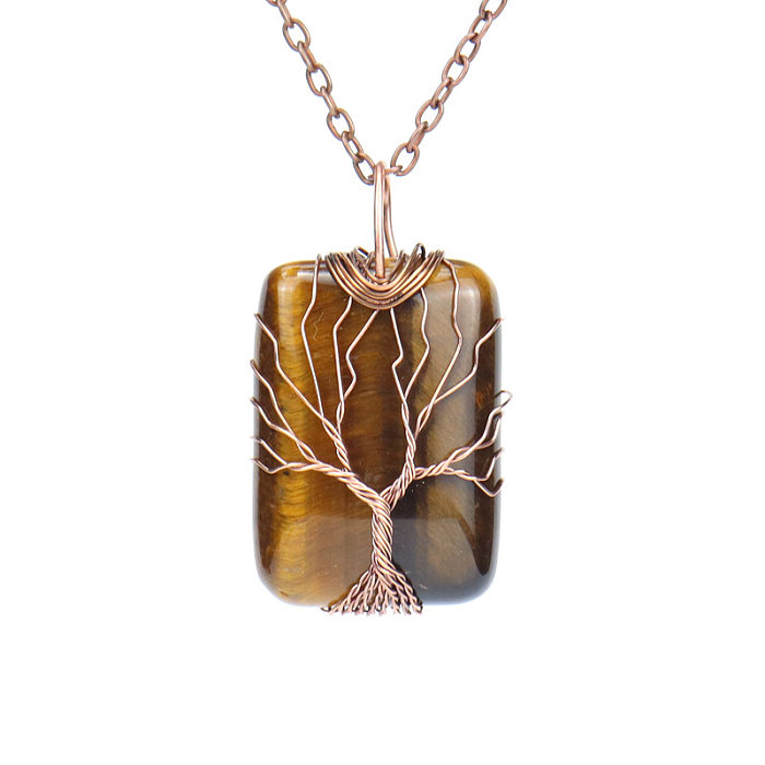Colar com pingente de cobre e cristal de pedra natural retangular estilo simples 1 peça
