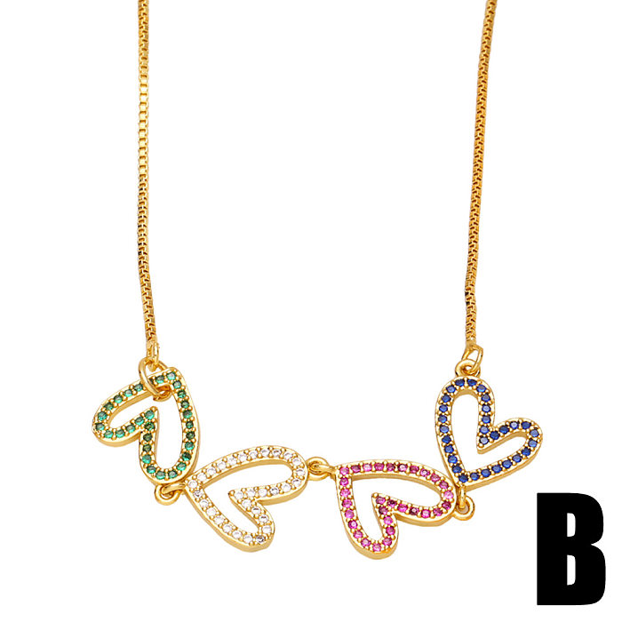 Fashion Retro Colorful Zircon Heart-shaped Pendant Copper Clavicle Chain