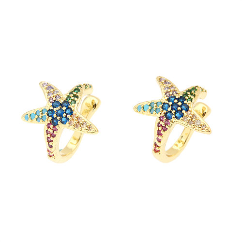 Clips d'oreille en Zircon plaqué cuivre étoile de mer, 1 paire
