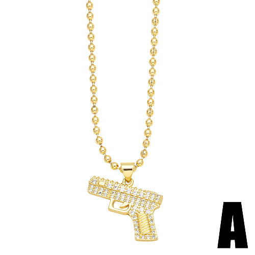 1 Piece Hip-Hop Punk Pistol Copper Plating Inlay Zircon 18K Gold Plated Pendant Necklace