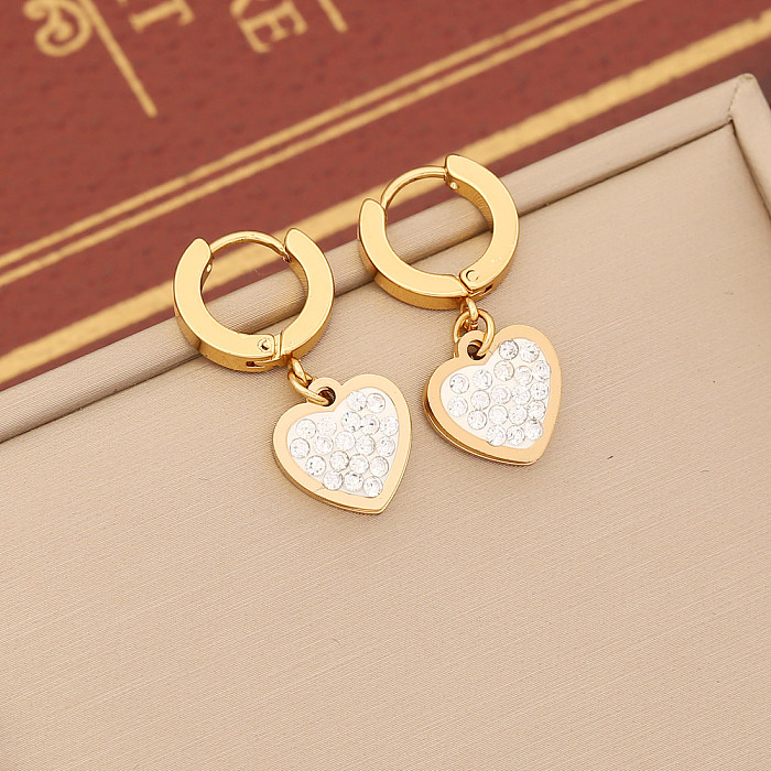Bracelets et boucles d'oreilles en forme de cœur pour femmes, Style rétro Simple, incrustation de diamants artificiels en acier inoxydable
