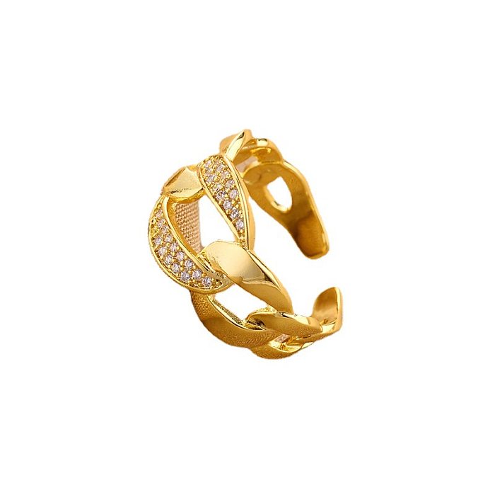 Modischer offener Ring mit geometrischer Verkupferung und Zirkon, 1 Stück