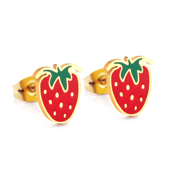 Douce fraise en acier inoxydable, incrustation de Zircon plaqué or 14 carats, bagues, bracelets, boucles d'oreilles
