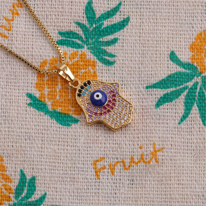 Einfache türkische Augen-Schmuck-Halskette, verkupferte Echtgold-Palmen-Anhänger-Halskette