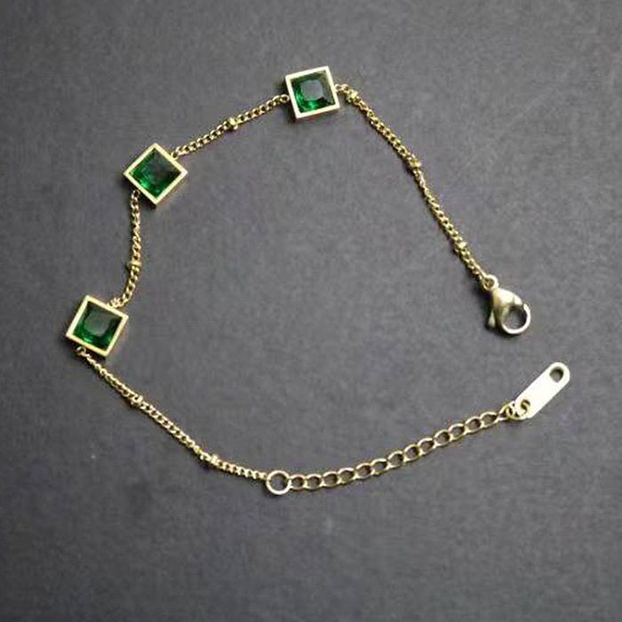 Bracelet de cheville de bracelets de pierres précieuses artificielles d'incrustation en acier de titane carré de mode