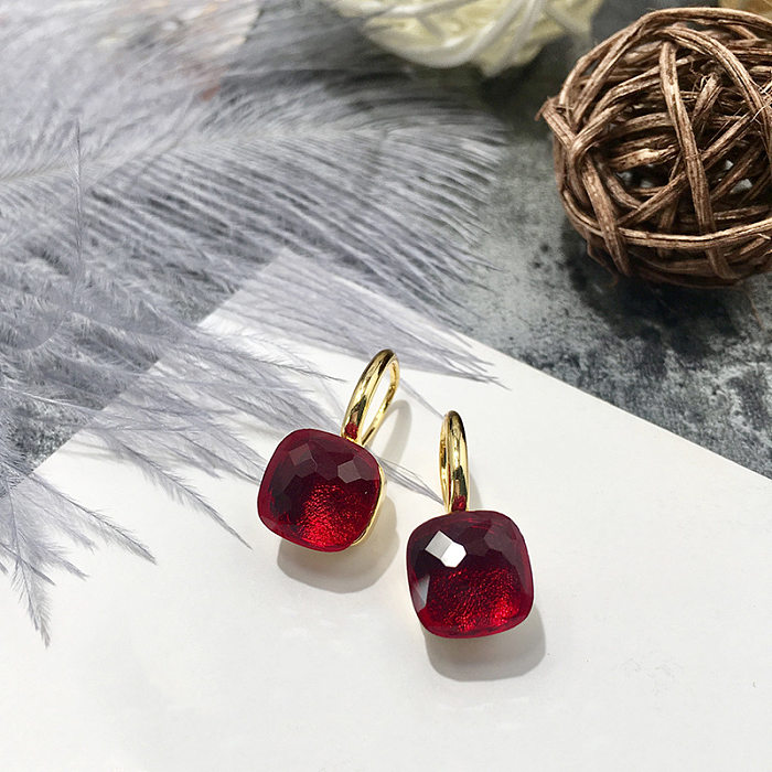 1 Pair Vacation Square Plating Inlay Copper Artificial Crystal Earrings