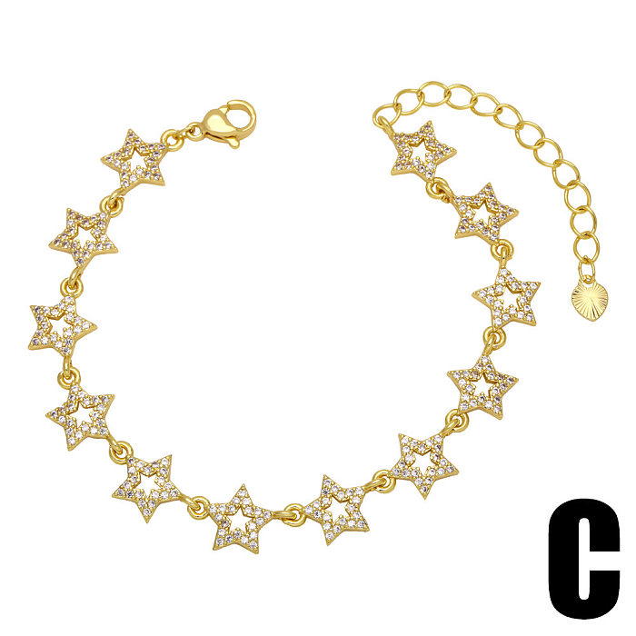 Bracelet en cuivre pour femme, couture en forme de cœur, décoration à la main, couleur Zircon, étoile à cinq branches