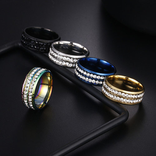 Cross-border European And American Stainless Steel Ring Wholesale Double Row Diamond Zircon Jewelry