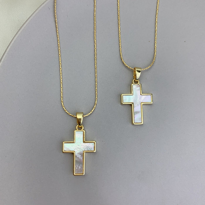 Modische Kreuz-Kupfer-Intarsien-Muschel-Halskette