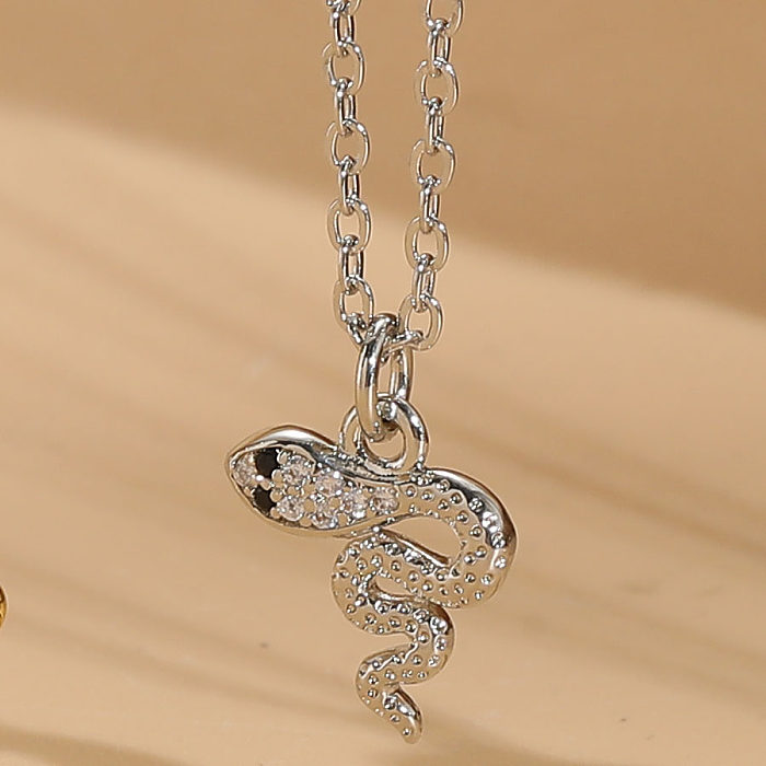 Simple Style Commute Dolphin Snake Copper Plating Inlay Zircon 14K Gold Plated White Gold Plated Necklace
