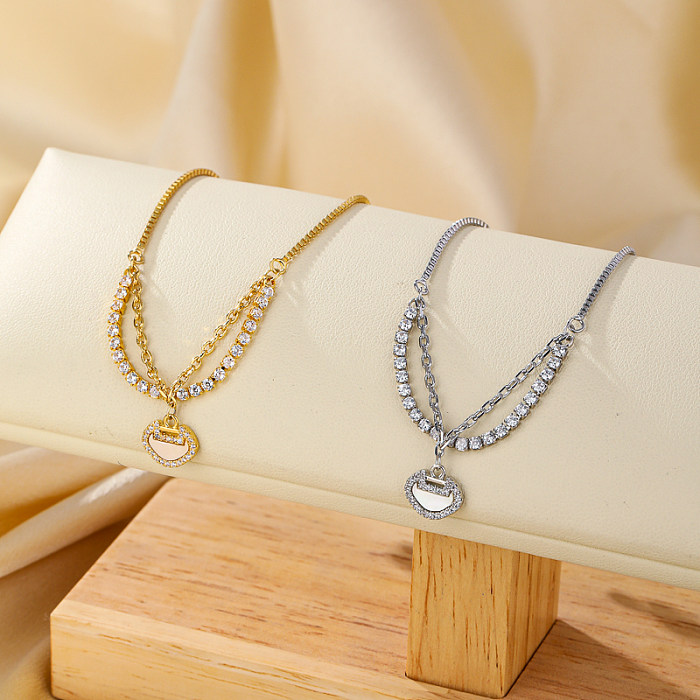 Bracelets plaqués or 14K de Zircon de coquille d'incrustation de cuivre de serrure brillante élégante