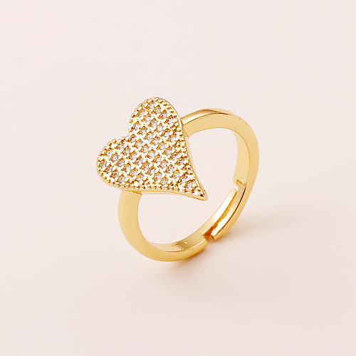 Women's Jewelry Heart-shaped Diamond Open Adjustable Copper Ring