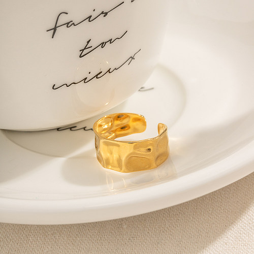 IG-Stil, schlichter Stil, unregelmäßiger, einfarbiger, offener Ring aus Edelstahl mit 18-Karat-Vergoldung in großen Mengen