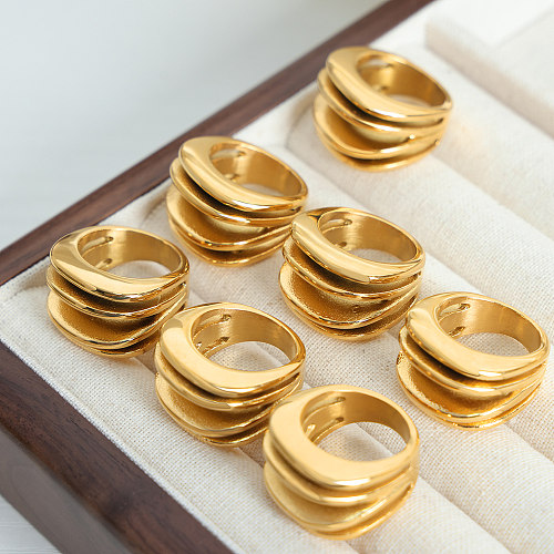 Großhandel Hip-Hop-Ringe im einfachen Stil, einfarbig, mit 18 Karat vergoldetem Titanstahl