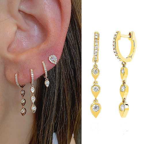 1 Pair Retro U Shape Water Droplets Inlay Brass Zircon Drop Earrings