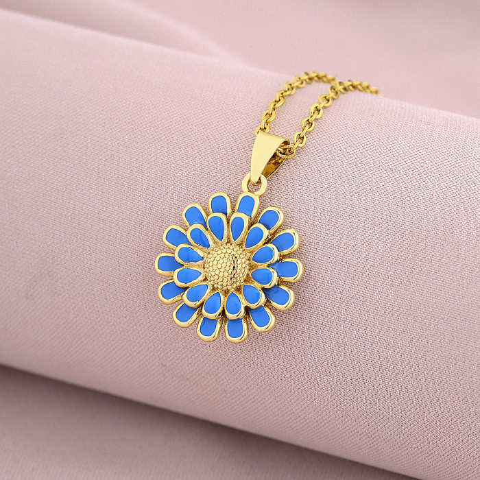 Sweet Flower Copper 18K Gold Plated Zircon Pendant Necklace In Bulk