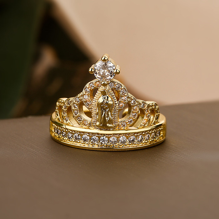 O estilo simples comuta anéis abertos banhados a ouro do zircão 18K do chapeamento de cobre da coroa