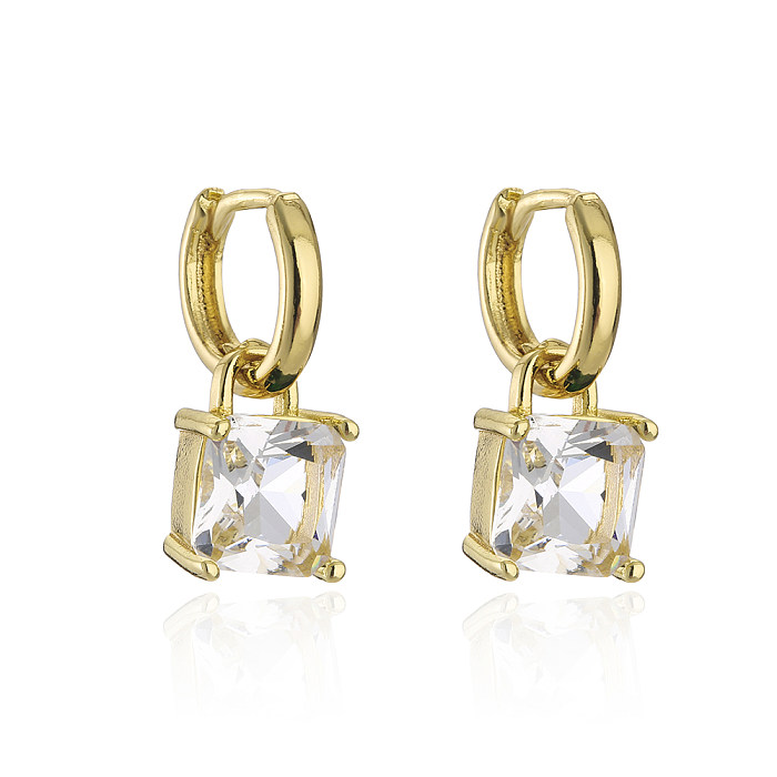 Simple Copper 18K Gold Plated Geometric Square Zircon Earrings