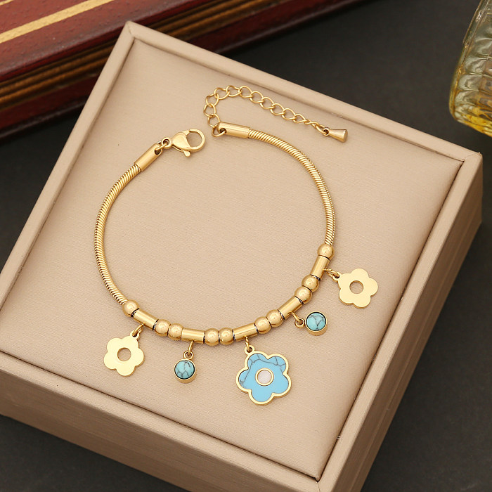 IG Style Classic Style Flower Stainless Steel Plating Inlay Turquoise Bracelets Earrings Necklace