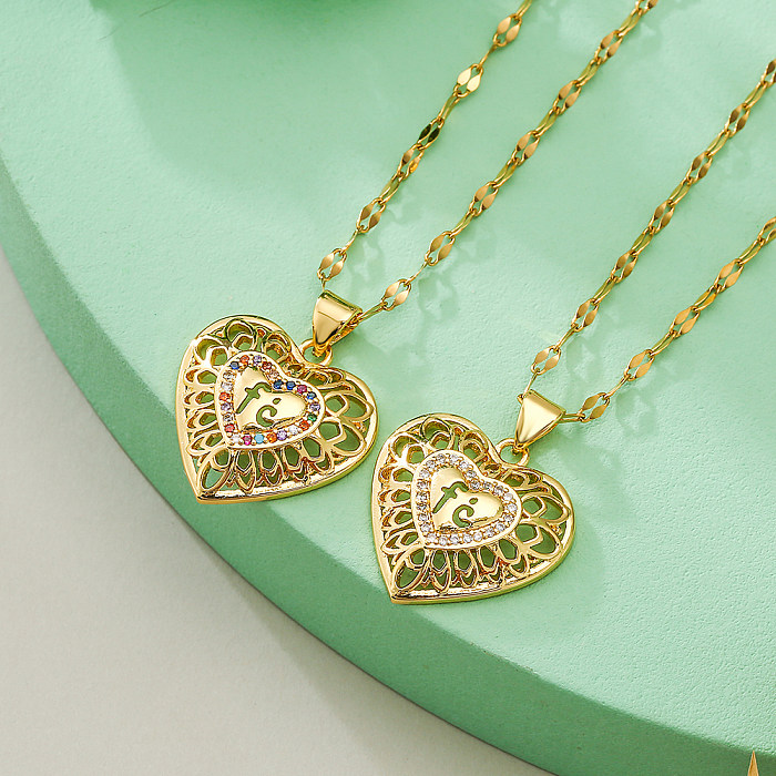 Vintage Style Simple Style Commute Heart Shape Copper Plating Inlay Zircon 18K Gold Plated Pendant Necklace
