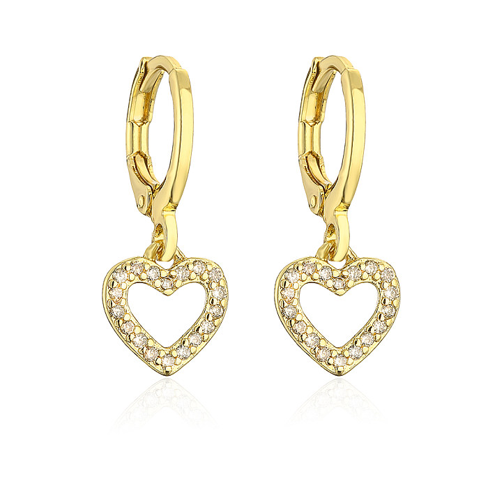 Fashion Heart Shape Copper Plating Zircon Earrings 1 Pair