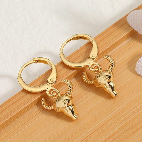 Hip-Hop Bull Head Copper Gold Plated Earrings 1 Pair