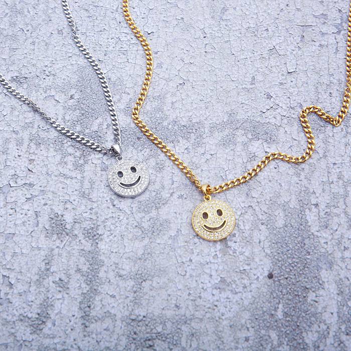Commute Smiley Face Titanium Steel Copper Gold Plated Pendant Necklace In Bulk
