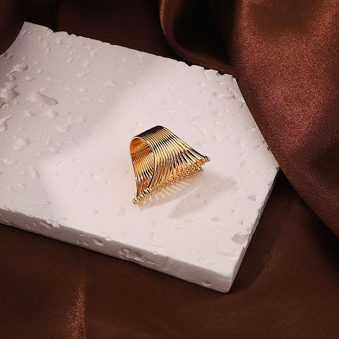Exaggerated Streetwear Irregular Copper Plating Metal Inlay Zircon 18K Gold Plated Open Rings