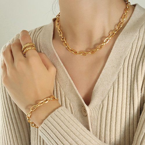 IG Style Solid Color Titanium Steel Plating 18K Gold Plated Bracelets Necklace