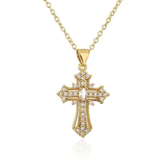 Fashion Copper 18K Gold Micro Inlaid Zircon Cross Pendant Necklace