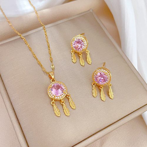 Wholesale Simple Style Commute Geometric Titanium Steel Gold Plated Artificial Gemstones Earrings Necklace