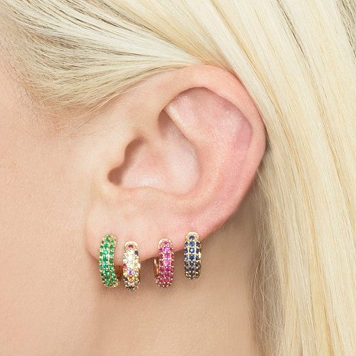 Boucles d'oreilles en forme de cercle brillant, 1 paire, incrustation de cuivre, Zircon plaqué or, Style INS